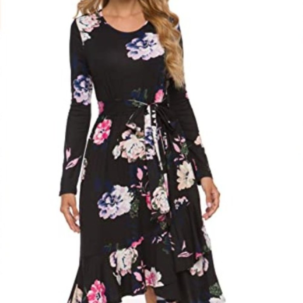Levaca Long Sleeve Flowy Modest Midi Casual Dress